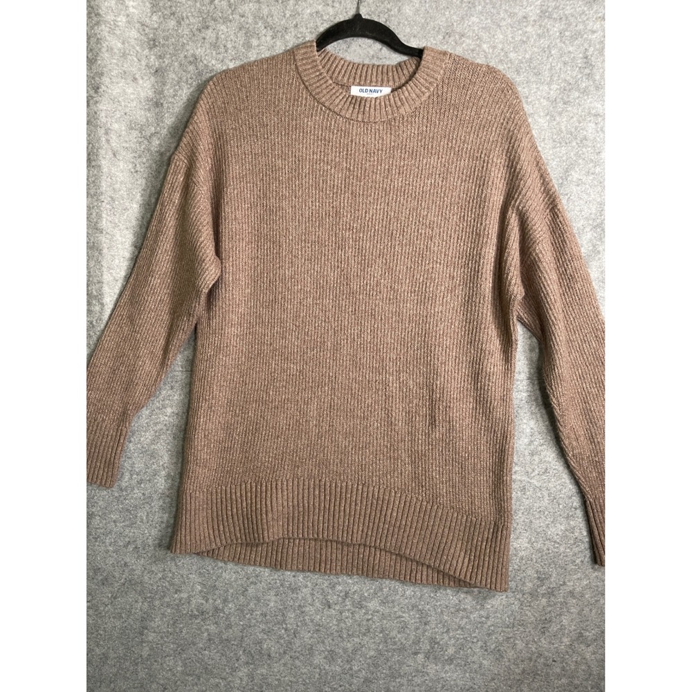 Old Navy SoSoft Crew Neck Sweater Womens Medium Taupe Brown Ribbed Knit Pullover